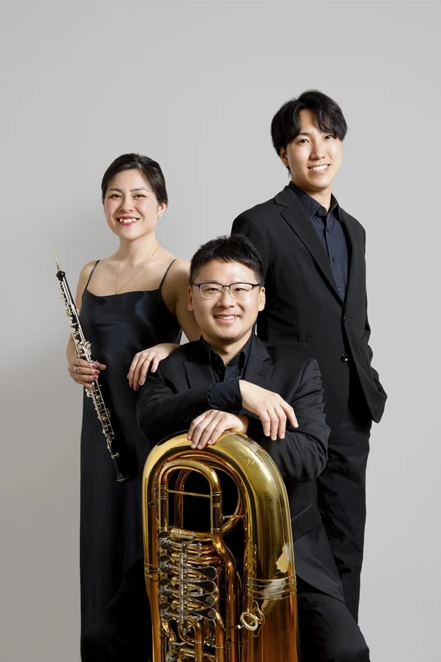 Takuya Kishimoto (Tuba) | Haruna Travkin-Kinugasa (Oboe) | Yuki Kamiya (Piano) Portrait, Main Visual Photography for "Trio Concert"